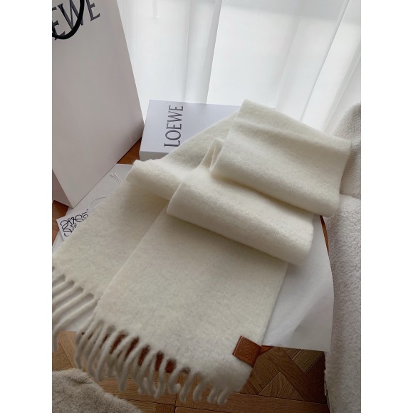 Loewe Scarf in White Mohair and Wool