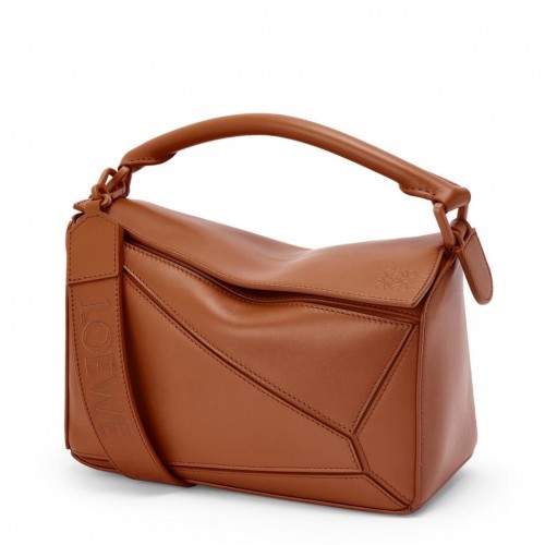 Loewe Puzzle Small Bag In Brown Satin Calfskin