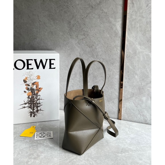 Loewe Mini Puzzle Fold Tote Bag in Dark Green Calfskin Loewe Mini Puzzle Fold Tote Bag in Dark Green Calfskin
