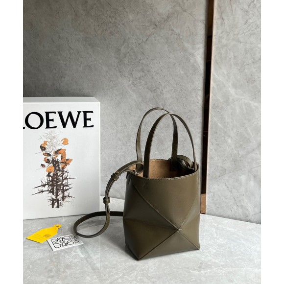 Loewe Mini Puzzle Fold Tote Bag in Dark Green Calfskin Loewe Mini Puzzle Fold Tote Bag in Dark Green Calfskin
