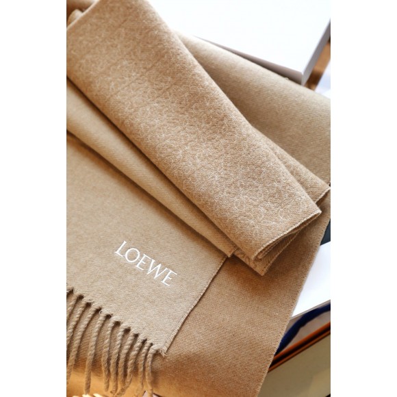 Loewe Anagram Scarf in Camel Wool and Cashmere