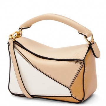 Loewe Puzzle Mini Bag In White/Warm Desert Calfskin Loewe Puzzle Mini Bag In White/Warm Desert Calfskin