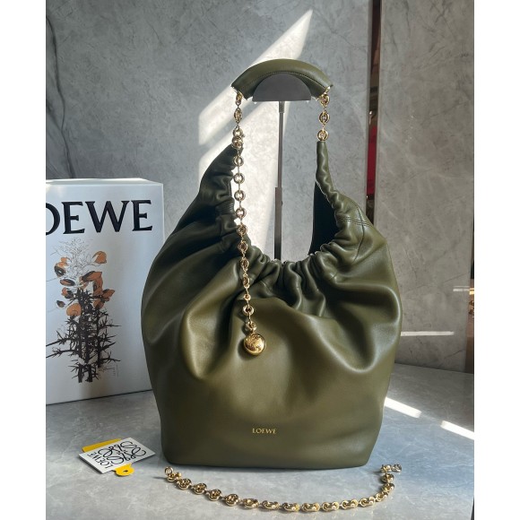 Loewe Medium Squeeze Bag in Olive Nappa Lambskin Loewe Medium Squeeze Bag in Olive Nappa Lambskin