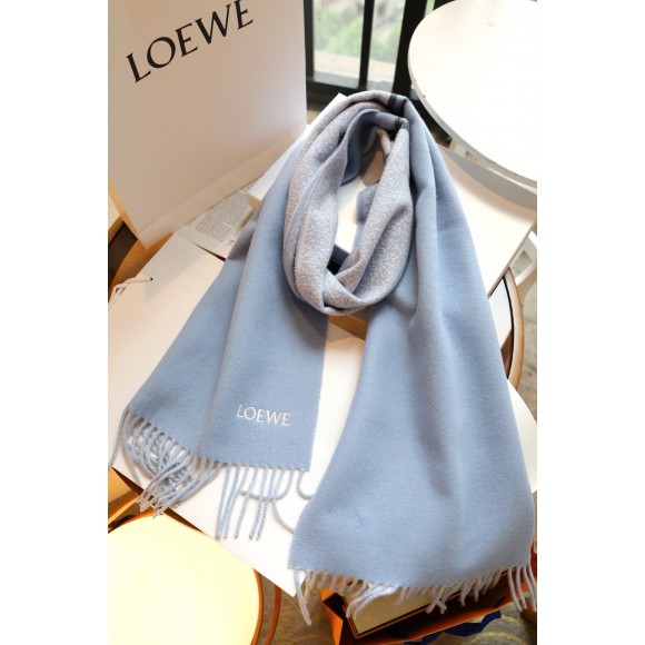 Loewe Anagram Scarf in Baby Blue Wool and Cashmere