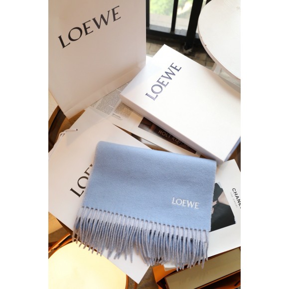 Loewe Anagram Scarf in Baby Blue Wool and Cashmere