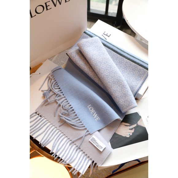 Loewe Anagram Scarf in Baby Blue Wool and Cashmere