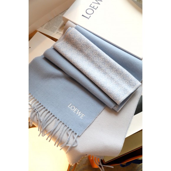 Loewe Anagram Scarf in Baby Blue Wool and Cashmere