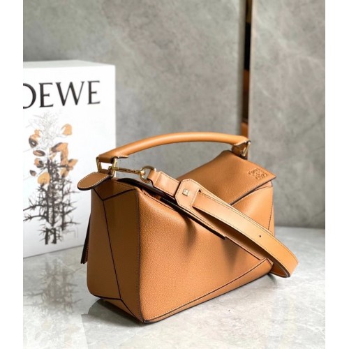 Loewe Puzzle Small Bag In Brown Grained Calfskin