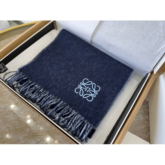 Loewe Double Face Scarf in Navy/Light Blue Wool and Cashmere