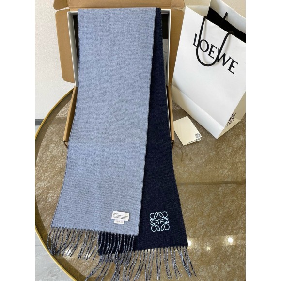 Loewe Double Face Scarf in Navy/Light Blue Wool and Cashmere