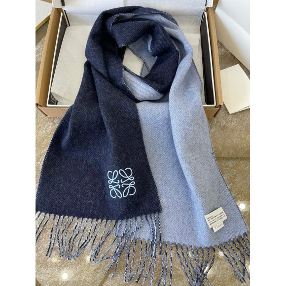 Loewe Double Face Scarf in Navy/Light Blue Wool and Cashmere