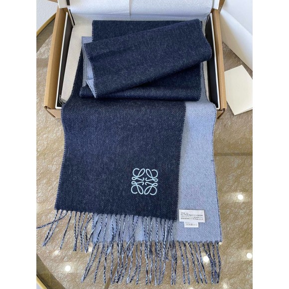 Loewe Double Face Scarf in Navy/Light Blue Wool and Cashmere