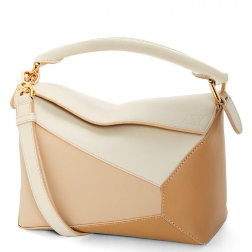 Loewe Puzzle Small Bag in Multicolor Angora and Beige Calfskin