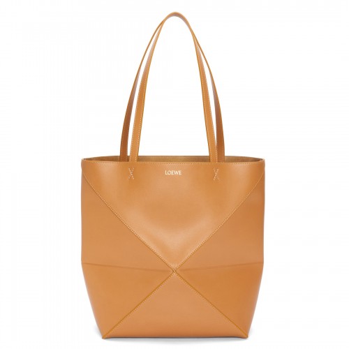 Loewe Large Puzzle Fold Tote Bag in Tan Calfskin