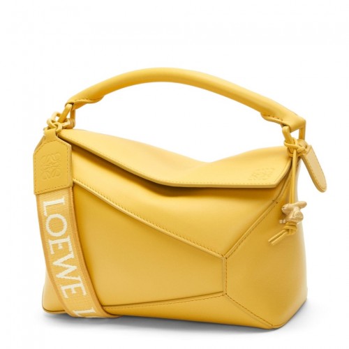 Loewe Puzzle Edge Small Bag In Yellow Satin Calfskin