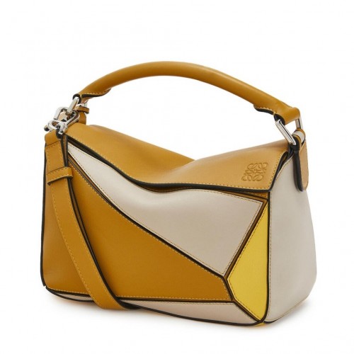 Loewe Puzzle Small Bag In Multicolour Ochre Calfskin