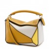 Loewe Puzzle Mini Bag In Ochre/White/Yellow Calfskin