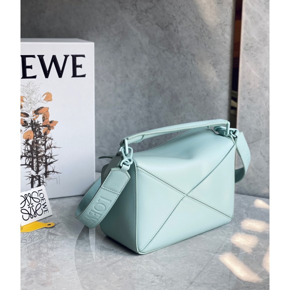 Loewe Puzzle Small Bag In Aquamarine Satin Calfskin Loewe Puzzle Small Bag In Aquamarine Satin Calfskin