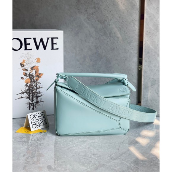 Loewe Puzzle Small Bag In Aquamarine Satin Calfskin Loewe Puzzle Small Bag In Aquamarine Satin Calfskin