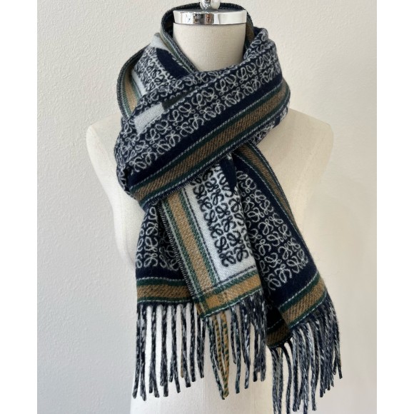 Loewe Love Scarf in Navy Blue Wool and Cashmere