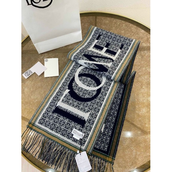 Loewe Love Scarf in Navy Blue Wool and Cashmere