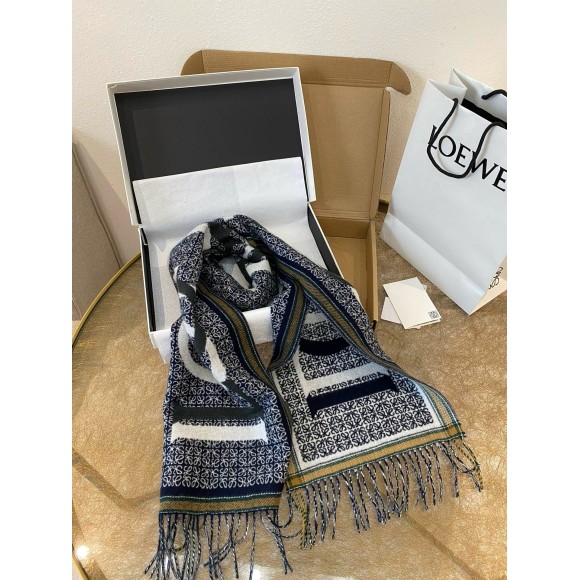 Loewe Love Scarf in Navy Blue Wool and Cashmere