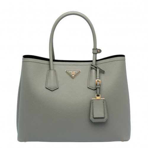 Prada Double Medium Tote Bag In Grey Saffiano Leather