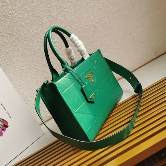 Pra*a symbole small bag with topstitching in green leather