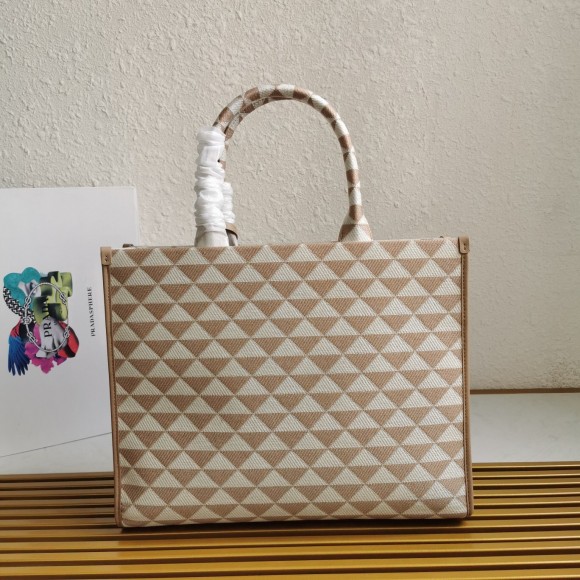 Pra*a symbole small bag in beige/white jacquard fabric