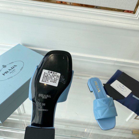 Prada Women's Slides Sandals In Light Blue Nappa Leather Prada Women's Slides Sandals In Light Blue Nappa Leather