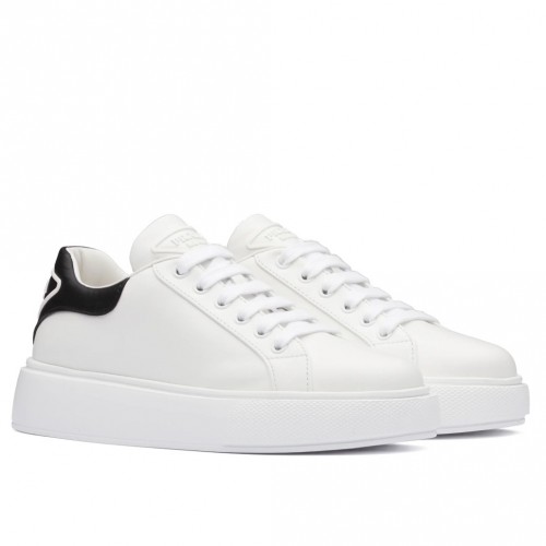 Prada Women's Macro Sneakers In White and Black Leather