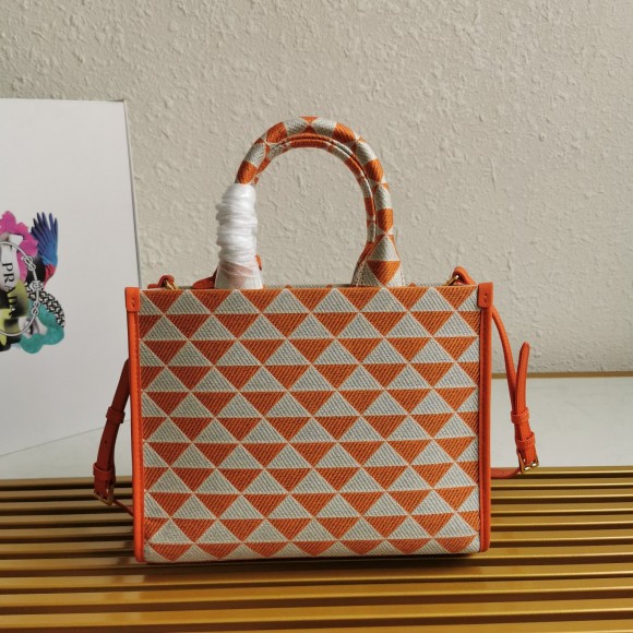 Pra*a symbole small bag in orange/white jacquard fabric