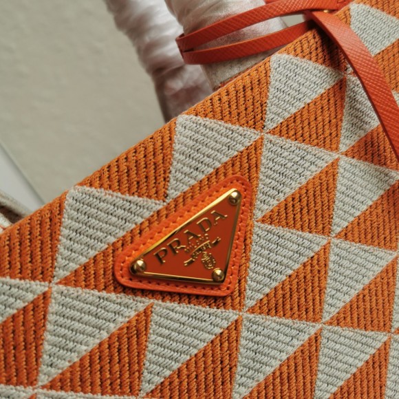 Pra*a symbole small bag in orange/white jacquard fabric