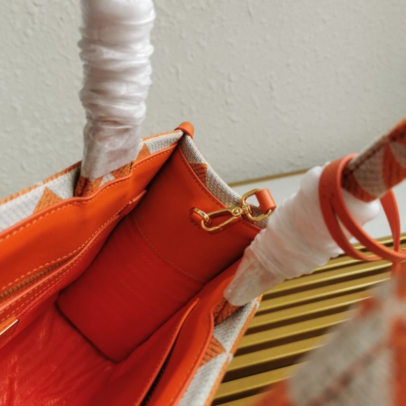 Pra*a symbole small bag in orange/white jacquard fabric