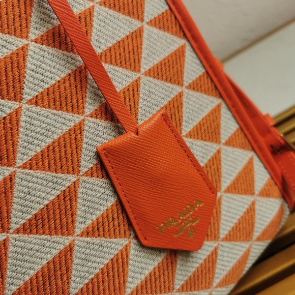 Pra*a symbole small bag in orange/white jacquard fabric