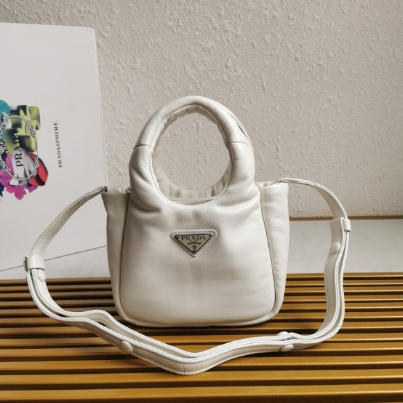 Pra*a small top-handle bag in white nappa leather