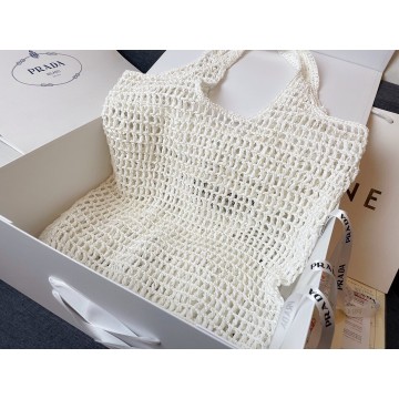 Prada Large Tote Bag In White Woven Raffia Prada Large Tote Bag In White Woven Raffia