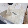 Prada Large Tote Bag In White Woven Raffia