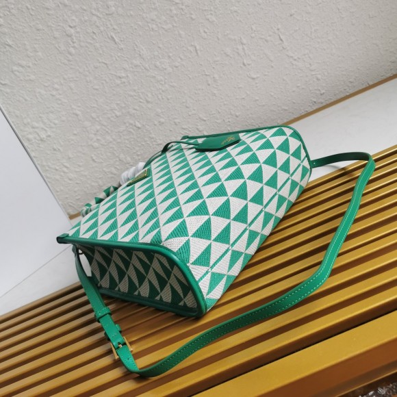 Pra*a symbole small bag in green/white jacquard fabric