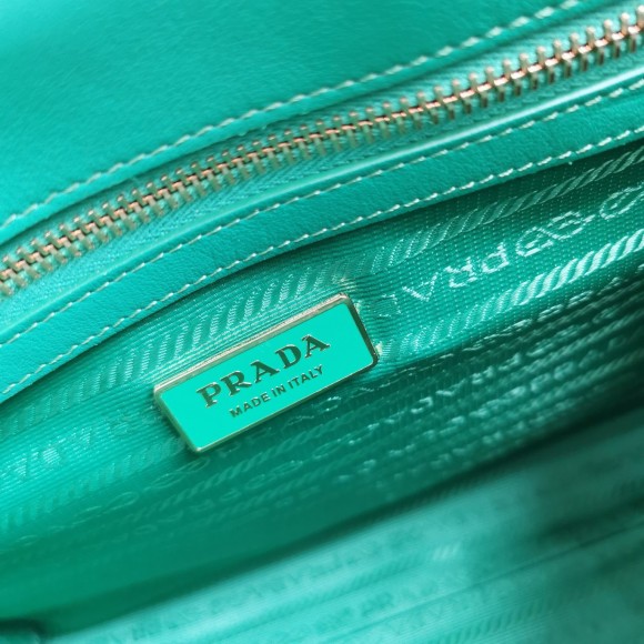 Pra*a symbole small bag in green/white jacquard fabric