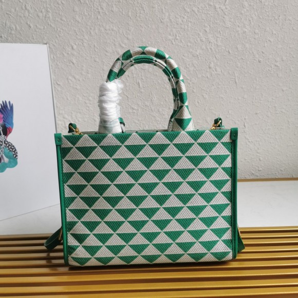 Pra*a symbole small bag in green/white jacquard fabric