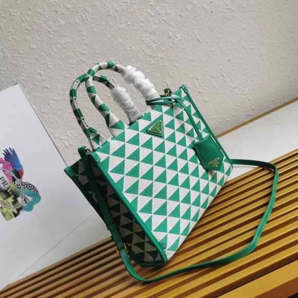 Pra*a symbole small bag in green/white jacquard fabric