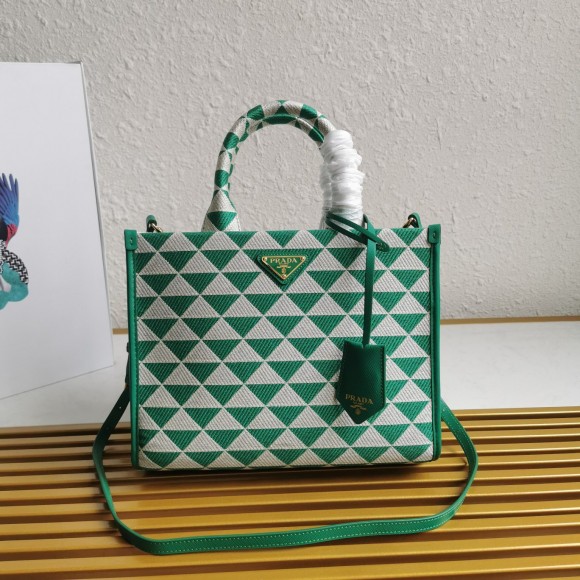 Pra*a symbole small bag in green/white jacquard fabric