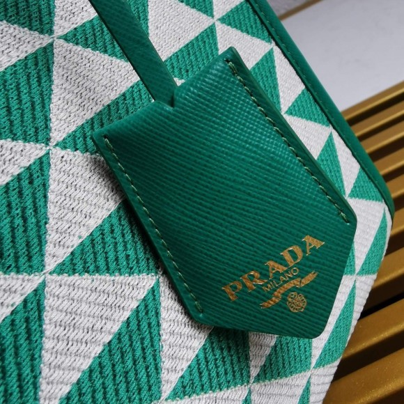 Pra*a symbole small bag in green/white jacquard fabric