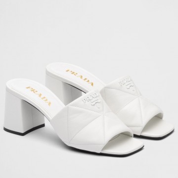 Prada Heeled Slide Sandals 65mm In White Nappa Leather Prada Heeled Slide Sandals 65mm In White Nappa Leather