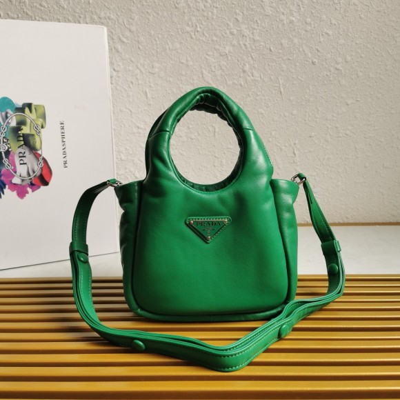 Pra*a small top-handle bag in green nappa leather