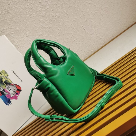 Pra*a small top-handle bag in green nappa leather