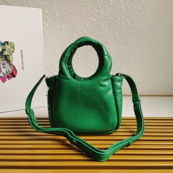 Pra*a small top-handle bag in green nappa leather