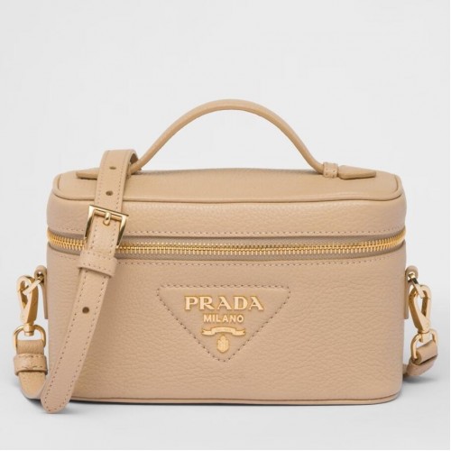 Prada Mini Vanity Bag in Sand Beige Grained Leather