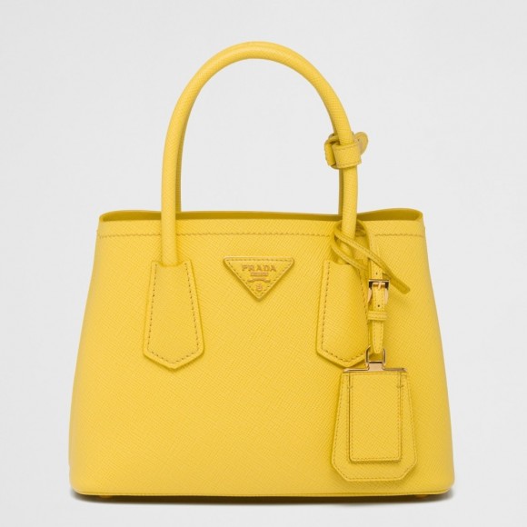 Prada Double Mini Bag In Yellow Saffiano Leather Prada Double Mini Bag In Yellow Saffiano Leather